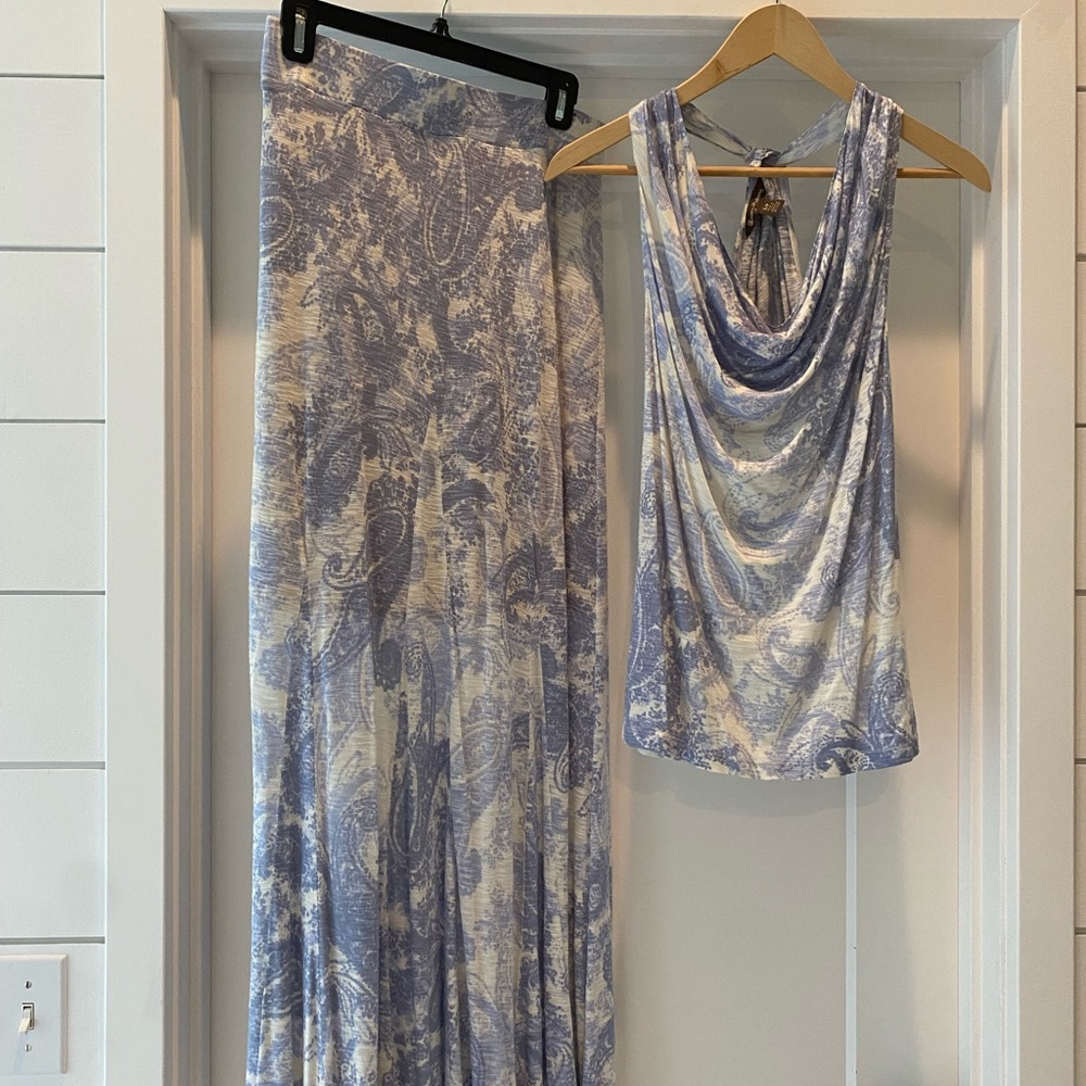 Tommy Bahama Paisley Print Tank and Maxi Skirt Matching Small Blue & White